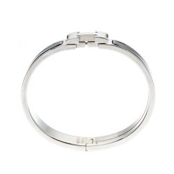 Pre Owned Hermes Clic-Clac H Black Enamel Palladium Plated Narrow Bracelet PM