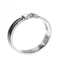 Pre Owned Hermes Clic-Clac H Black Enamel Palladium Plated Narrow Bracelet PM