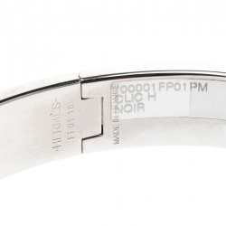 Pre Owned Hermes Clic-Clac H Black Enamel Palladium Plated Narrow Bracelet PM