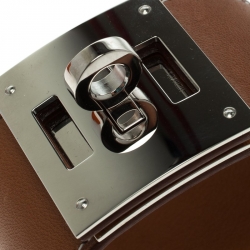 Pre Owned Hermes Kelly Dog Brown Leather Palladium Plated Wide Bracelet