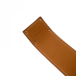 Pre Owned Hermes Kelly Dog Brown Leather Palladium Plated Wide Bracelet