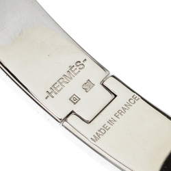 Pre Owned Hermes Clic-Clac H Grey Enamel Palladium Plated Narrow Bracelet GM