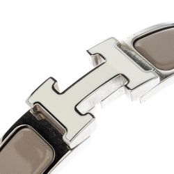 Pre Owned Hermes Clic-Clac H Grey Enamel Palladium Plated Narrow Bracelet GM
