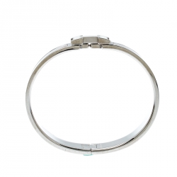 Pre Owned Hermes Clic-Clac H Grey Enamel Palladium Plated Narrow Bracelet GM