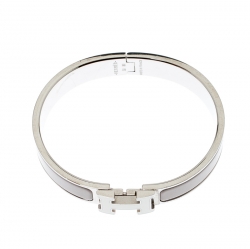 Pre Owned Hermes Clic-Clac H Grey Enamel Palladium Plated Narrow Bracelet GM
