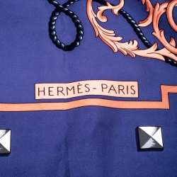 Pre Owned Hermes Blue Les Clefs Printed Silk Square Scarf