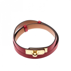 Pre Owned Hermes Red Epsom Leather Kelly Belt 
