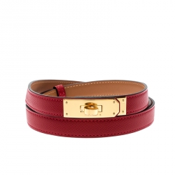 Pre Owned Hermes Red Epsom Leather Kelly Belt 