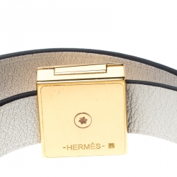 Pre Owned Hermes Medor Infini Blue Leather Gold Tone Double Tour Bracelet