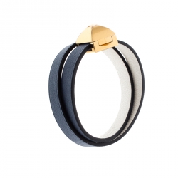Pre Owned Hermes Medor Infini Blue Leather Gold Tone Double Tour Bracelet
