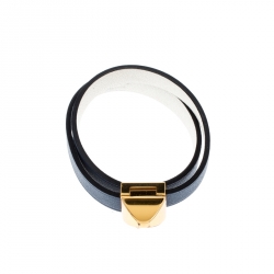 Pre Owned Hermes Medor Infini Blue Leather Gold Tone Double Tour Bracelet