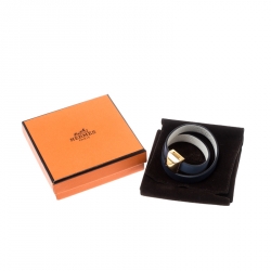 Pre Owned Hermes Medor Infini Blue Leather Gold Tone Double Tour Bracelet