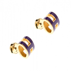 Pre Owned Hermes Pop H Purple Lacquered Gold Plated Stud Earrings
