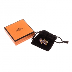 Pre Owned Hermes Pop H Purple Lacquered Gold Plated Stud Earrings