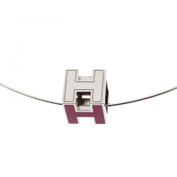 Pre Owned Hermes Cage d'H Pink Lacquer Palladium Plated Pendant Necklace