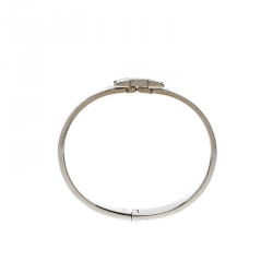 Pre Owned Hermès Clic H White Enamel Palladium Plated Narrow Bracelet PM
