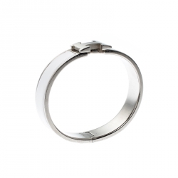 Pre Owned Hermès Clic H White Enamel Palladium Plated Narrow Bracelet PM