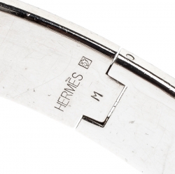 Pre Owned Hermès Clic H White Enamel Palladium Plated Narrow Bracelet PM