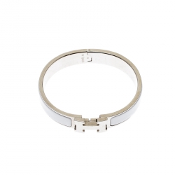 Pre Owned Hermès Clic H White Enamel Palladium Plated Narrow Bracelet PM