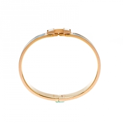 Pre Owned Hermes Clic Clac H Blue Enamel Gold Plated Narrow Bracelet PM