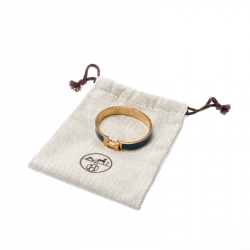 Pre Owned Hermes Clic Clac H Blue Enamel Gold Plated Narrow Bracelet PM