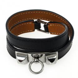 Pre Owned Hermes Rivale Double Tour Leather Bracelet