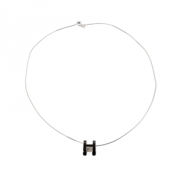 Pre Owned Hermes Pop H Black Lacquer Palladium Plated Pendant