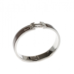 Pre Owned Hermes Clic Clac H Brown Enamel Palladium Plated Narrow Bracelet GM