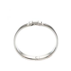 Pre Owned Hermes Clic Clac H Brown Enamel Palladium Plated Narrow Bracelet GM