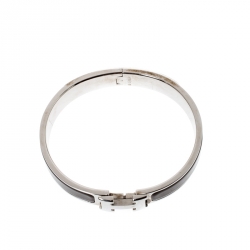 Pre Owned Hermes Clic Clac H Brown Enamel Palladium Plated Narrow Bracelet GM