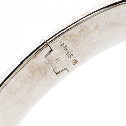 Pre Owned Hermes Clic Clac H Brown Enamel Palladium Plated Narrow Bracelet GM