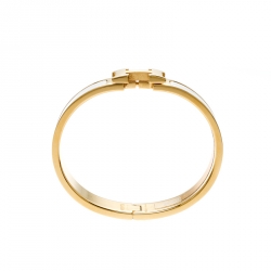 Pre Owned Hermes Clic Clac H White Enamel Gold Plated Narrow Bracelet PM