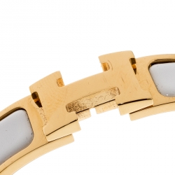 Pre Owned Hermes Clic Clac H White Enamel Gold Plated Narrow Bracelet PM