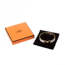 Pre Owned Hermes Clic Clac H White Enamel Gold Plated Narrow Bracelet PM