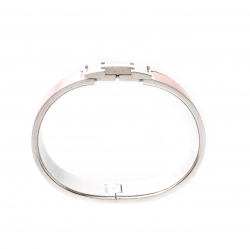 Pre Owned Hermès Clic Clac H Orange Enamel Palladium Plated Wide Bracelet GM