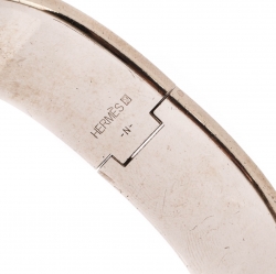 Pre Owned Hermès Clic Clac H Orange Enamel Palladium Plated Wide Bracelet GM