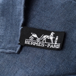 Pre Owned Hermes Slate Grey Cashmere Silk Façonnée Grand H Jacquard Scarf
