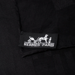 Pre Owned Hermes Black Silk and Wool Faconnee Grand H Pattern Scarf