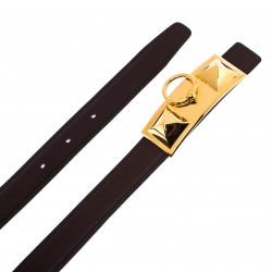 Pre Owned Hermes Brown/Tan Leather Rivale Reversible Belt 90cm