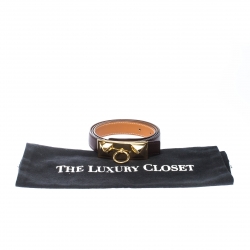 Pre Owned Hermes Brown/Tan Leather Rivale Reversible Belt 90cm