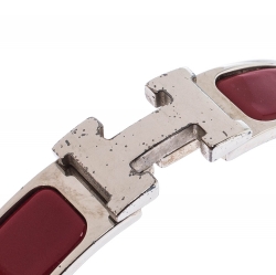 Pre Owned Hermes Clic Clac H Red Enamel Palladium Plated Narrow Bracelet GM