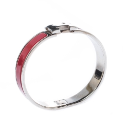 Pre Owned Hermes Clic Clac H Red Enamel Palladium Plated Narrow Bracelet GM