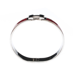 Pre Owned Hermes Clic Clac H Red Enamel Palladium Plated Narrow Bracelet GM