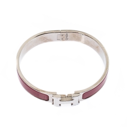 Pre Owned Hermes Clic Clac H Red Enamel Palladium Plated Narrow Bracelet GM