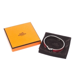 Pre Owned Hermes Clic Clac H Red Enamel Palladium Plated Narrow Bracelet GM