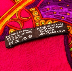 Pre Owned Hermes Fuchsia Pink Printed Cashmere & Silk Shawl