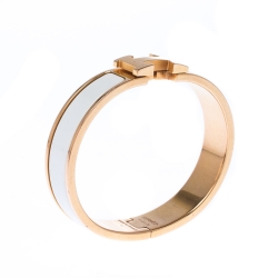 Pre Owned Hermes Clic Clac H White Enamel Gold Plated Narrow Bracelet PM