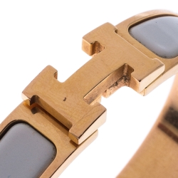 Pre Owned Hermes Clic Clac H White Enamel Gold Plated Narrow Bracelet PM