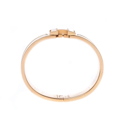 Pre Owned Hermes Clic Clac H White Enamel Gold Plated Narrow Bracelet PM