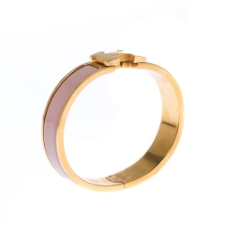 Pre Owned Hermes Clic Clac H Dusty Pink Enamel Gold Plated Narrow Bracelet PM